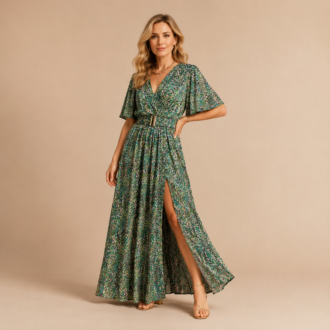 Oliwia | Vestido Largo Estampado con Escote en V