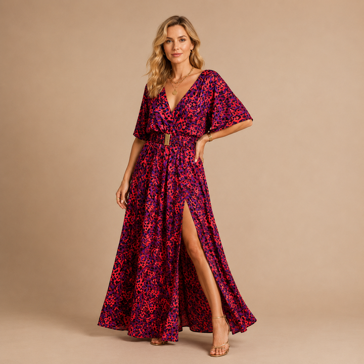 Oliwia | Vestido Largo Estampado con Escote en V