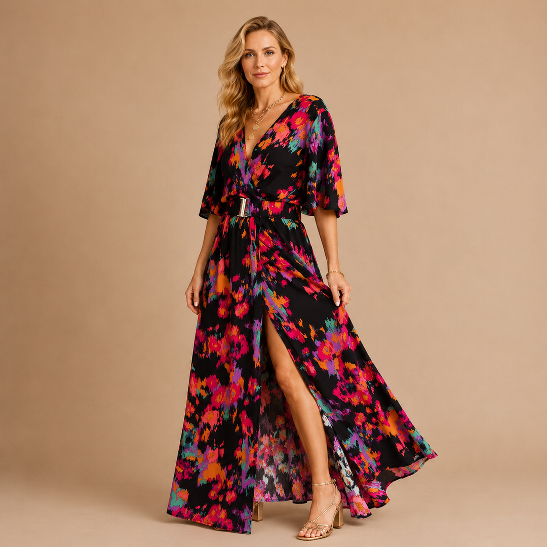 Oliwia | Vestido Largo Estampado con Escote en V
