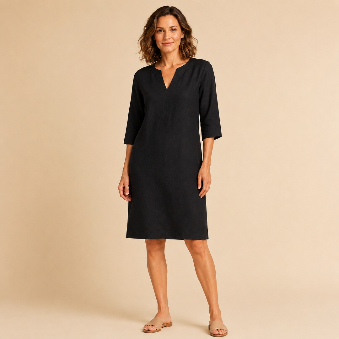Clara | Vestido Recto con Cuello en V y Manga Francesa