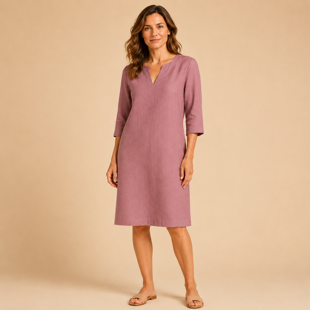 Clara | Vestido Recto con Cuello en V y Manga Francesa