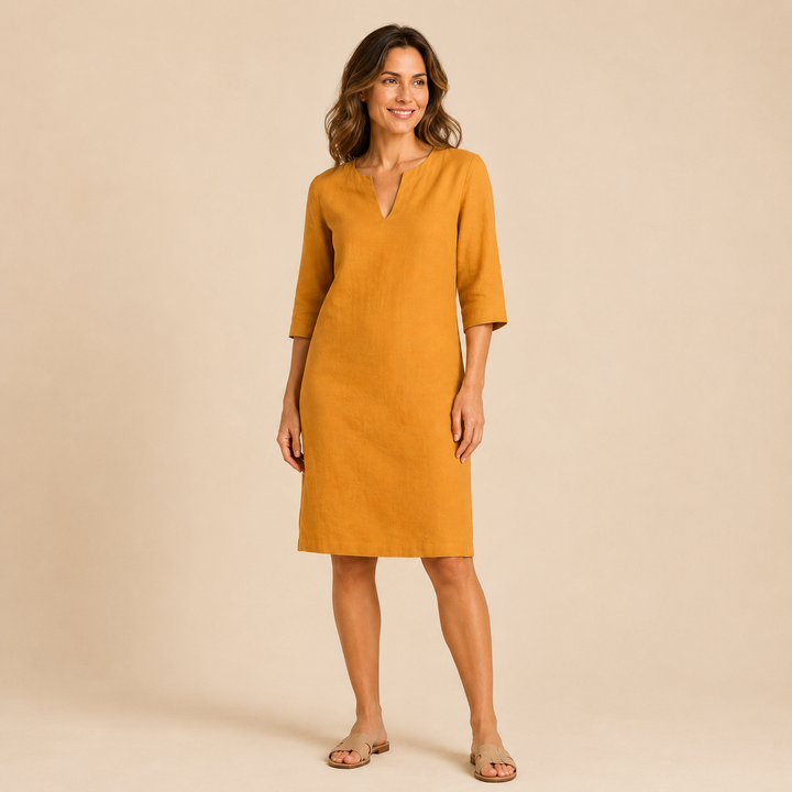 Clara | Vestido Recto con Cuello en V y Manga Francesa