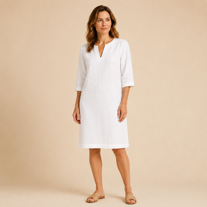 Clara | Vestido Recto con Cuello en V y Manga Francesa