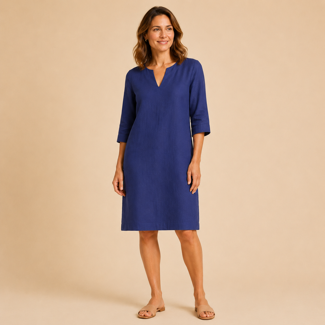 Clara | Vestido Recto con Cuello en V y Manga Francesa