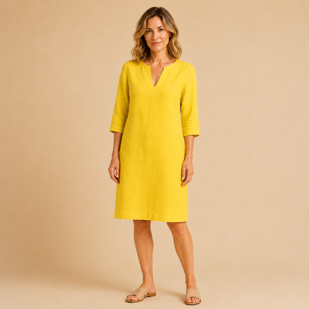 Clara | Vestido Recto con Cuello en V y Manga Francesa